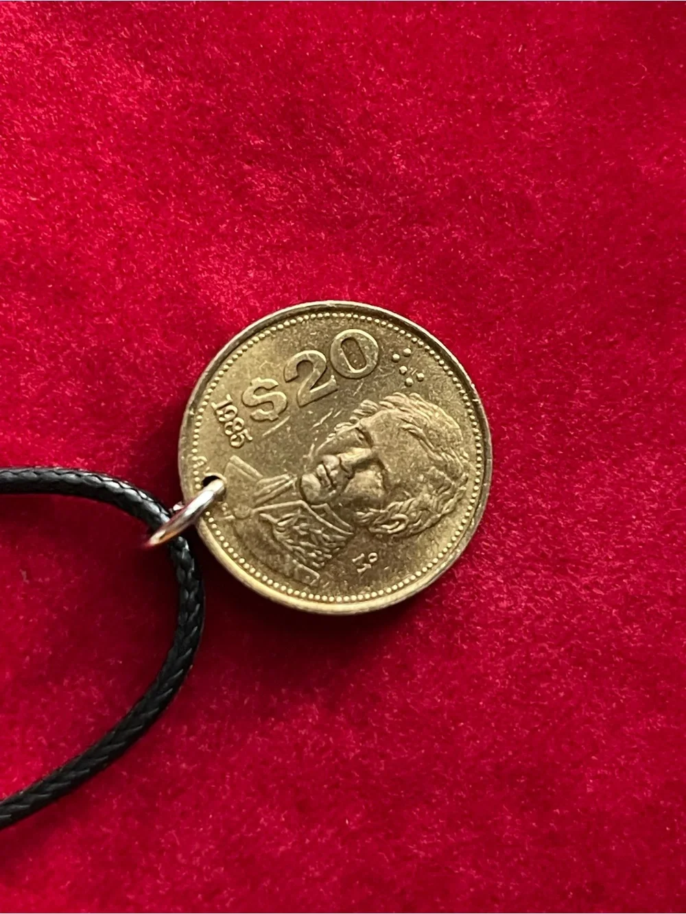 Mexican Coin Pendant on Black Cord necklace - Picture 2 of 3
